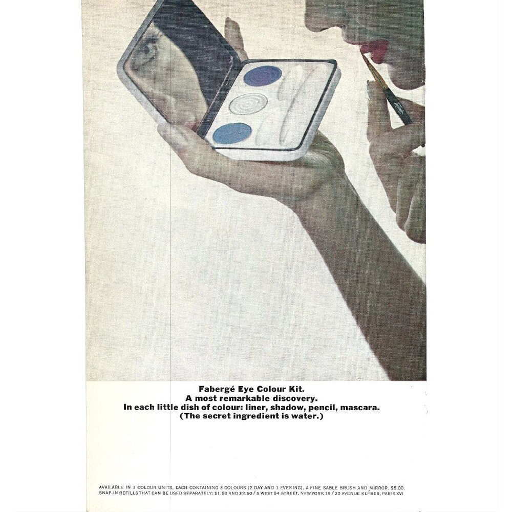 Faberge Eye Color Kit Makeup Advertisement MCM 1960s Vintage Print Ad 9 inch